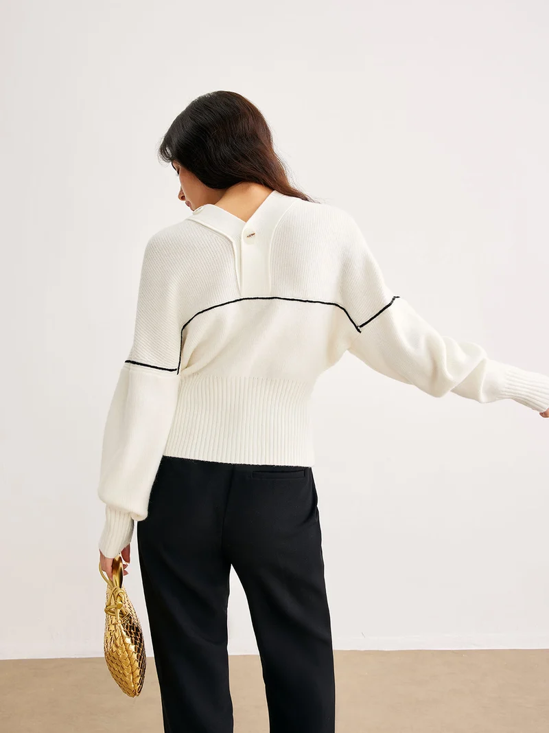 Cardigan Femme Col V Ample avec Détails Contrastants