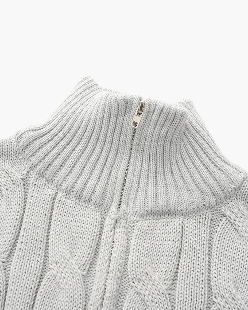 Pull Zippé à Col Montant en Coton Premium