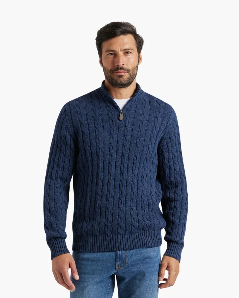 Pull Zippé à Col Montant en Coton Premium