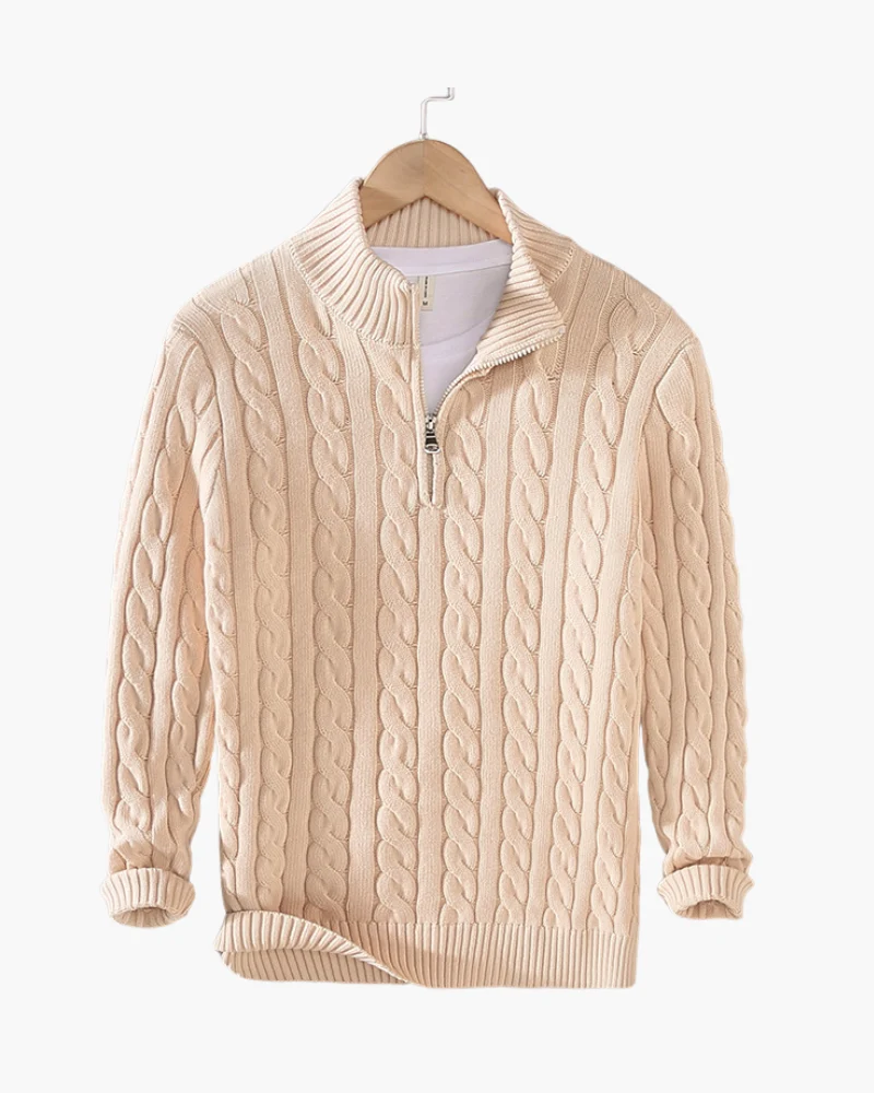 Pull Zippé à Col Montant en Coton Premium