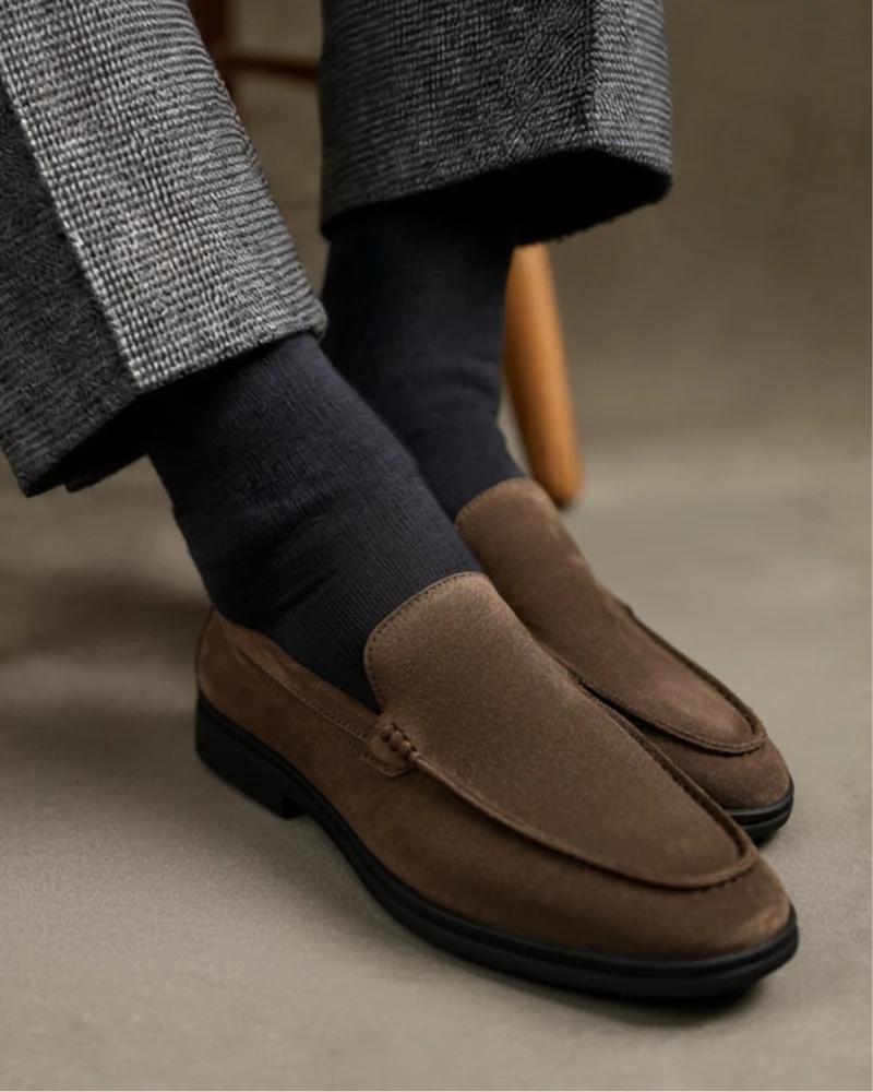 Mocassins en Suède Premium à Semelles Noires Élégantes