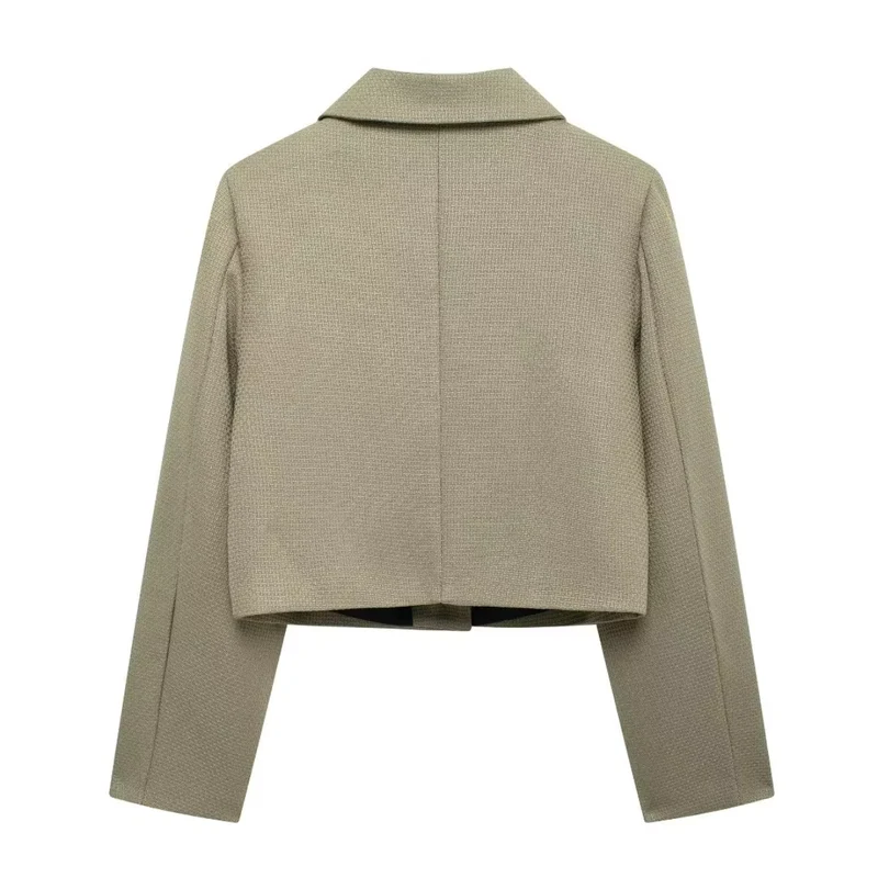 Blazer Court Beige Femme à Boutons Dorés, Élégance Mi-Saison