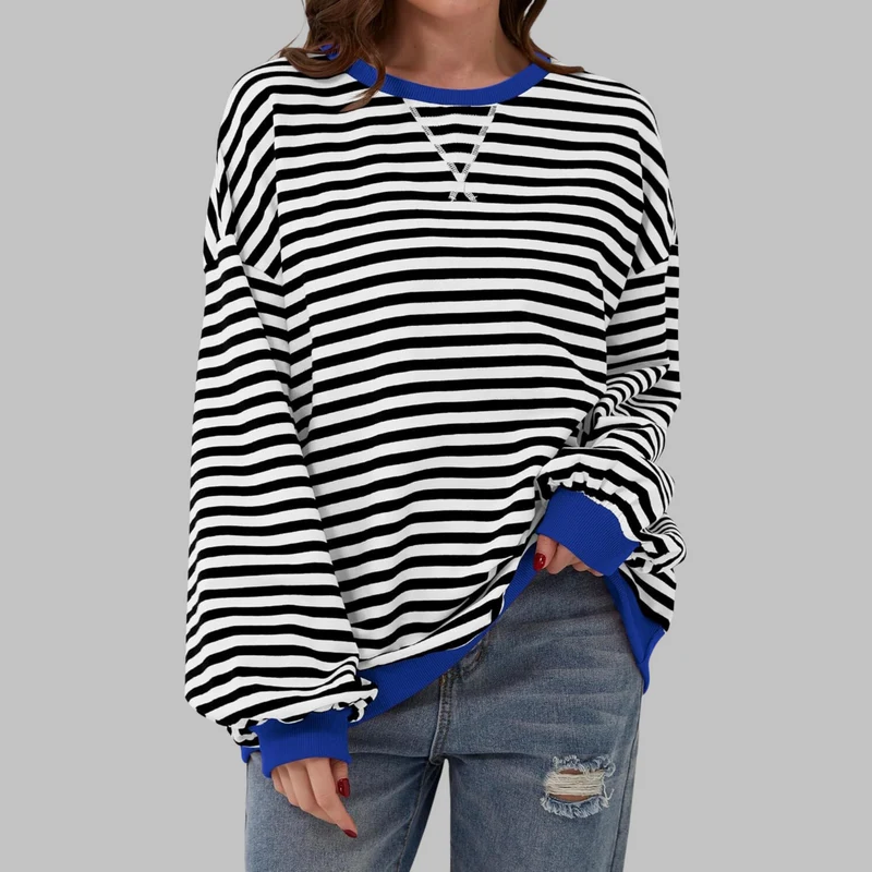 Sweat-shirt rayé à col rond