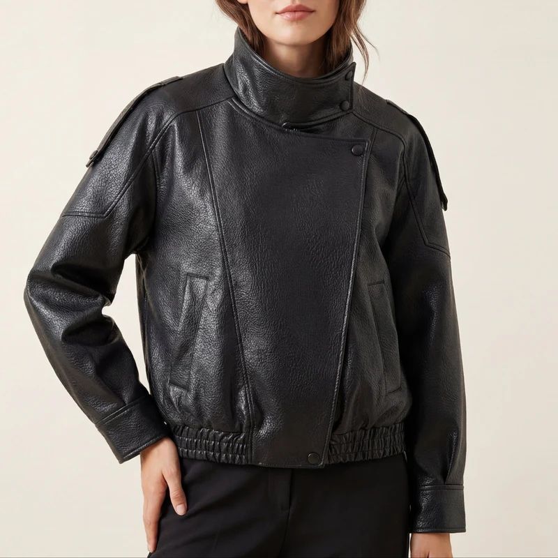 Veste en Cuir Asymétrique pour Femme | Style Moderne & Audacieux