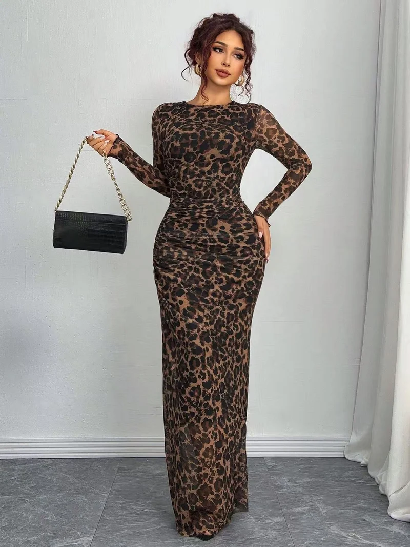 Robe maxi bodycon imprimée manches longues