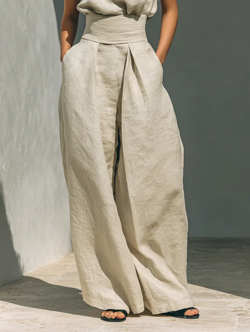 Maria - Ensemble minimaliste pour femme avec débardeur et pantalon large en coton et lin
