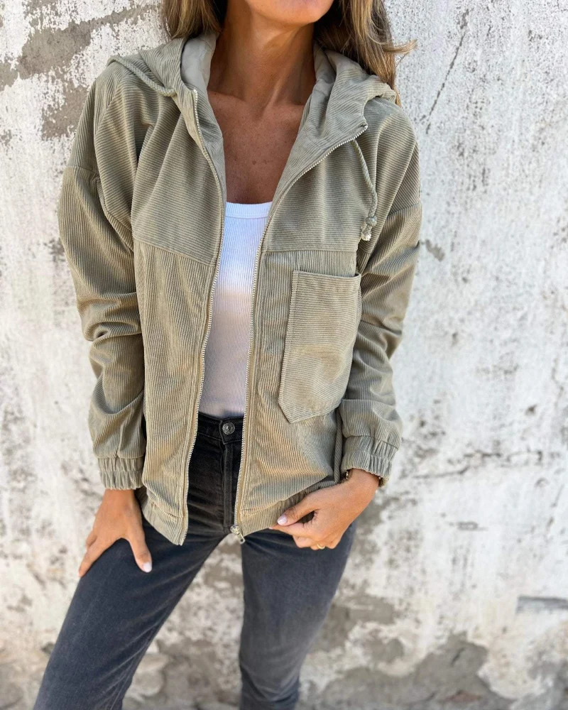 Ella™ | Veste à capuche en velours côtelé avec fermeture éclair
