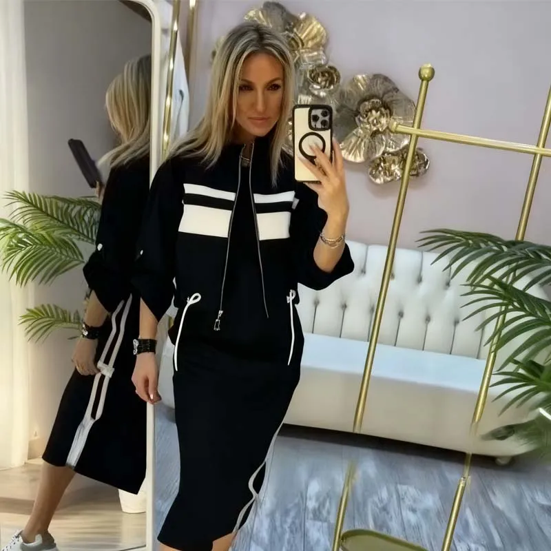 Ensemble veste et robe à col montant pour femme