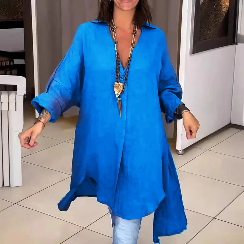 Melis - Chemise d'été en Coton et Lin avec Décolleté en V