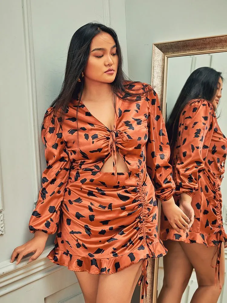 Leopard Cut Out Ruched Dress