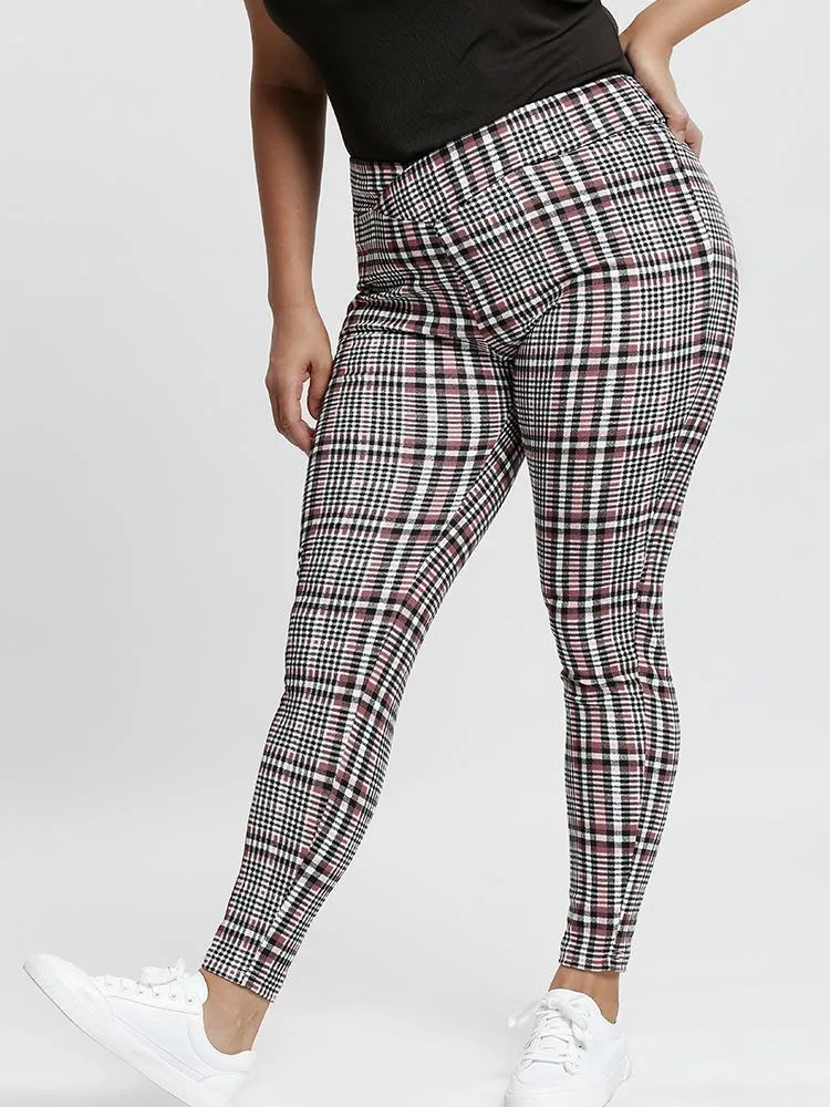Plaid Overlap Waistband Pants