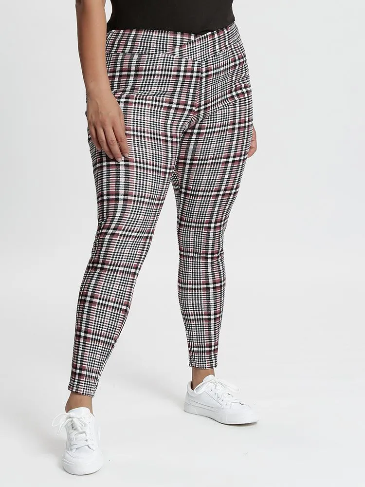 Plaid Overlap Waistband Pants