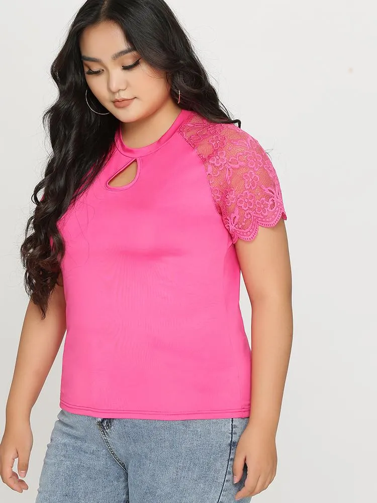 Keyhole Neck Lace T-Shirt