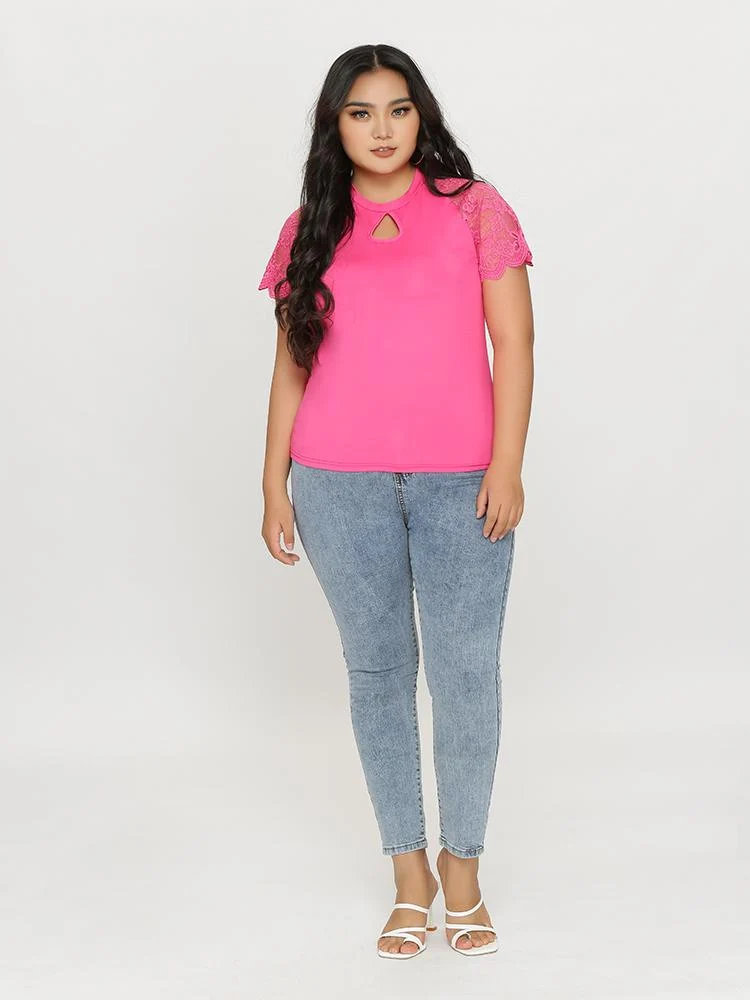 Keyhole Neck Lace T-Shirt