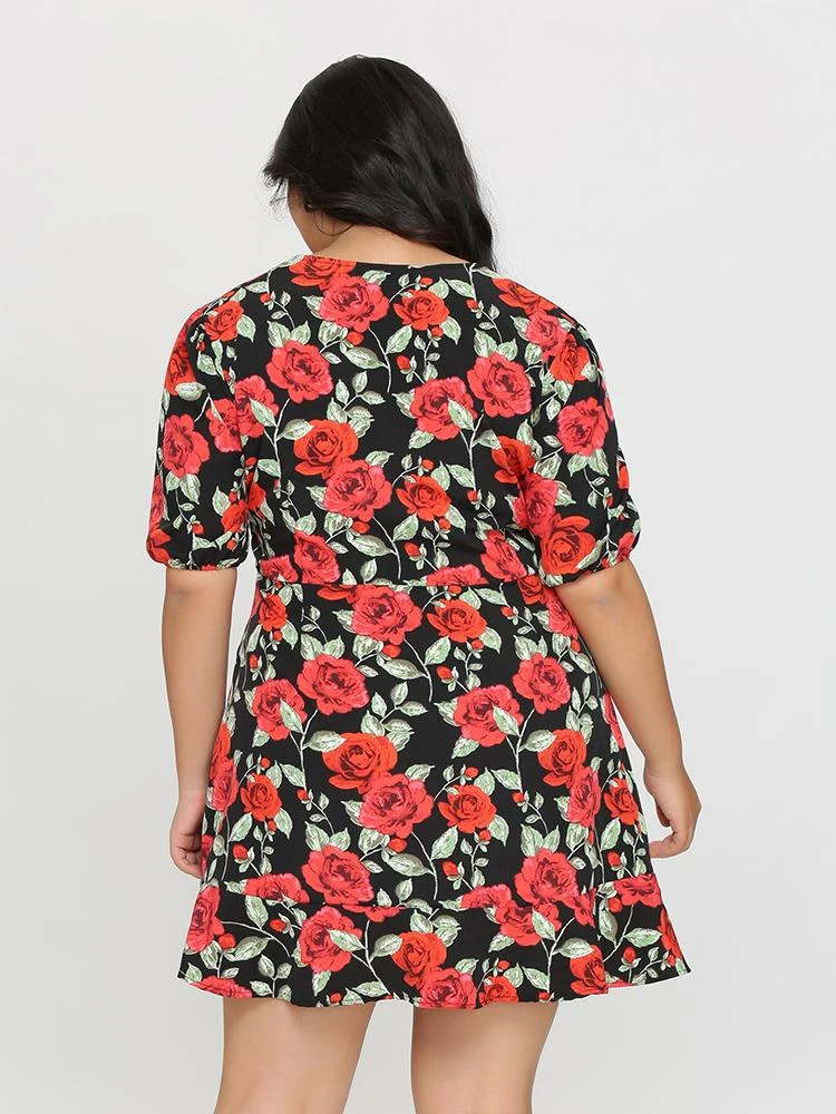 Drawstring Knot Floral Dress