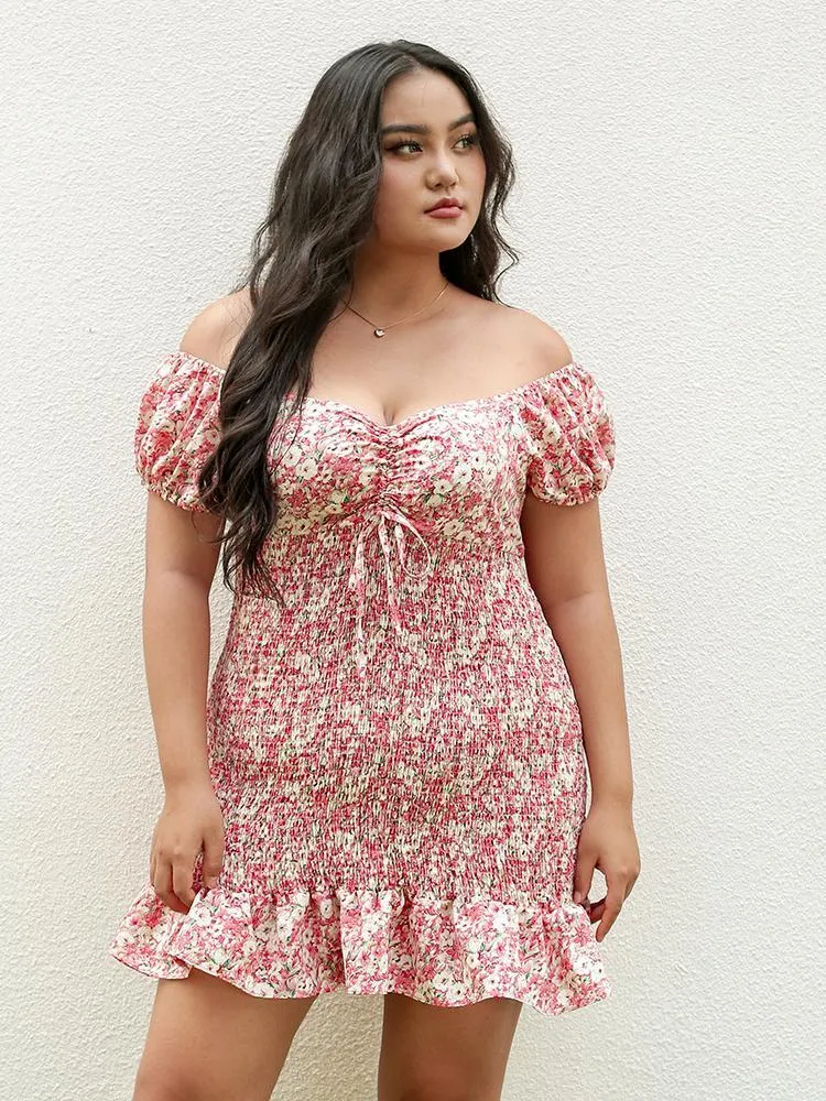 Ditsy Shirred Mini Dress