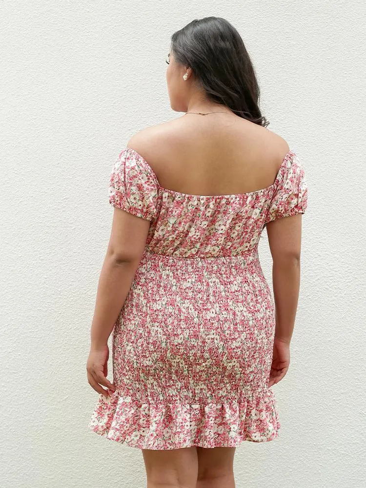 Ditsy Shirred Mini Dress