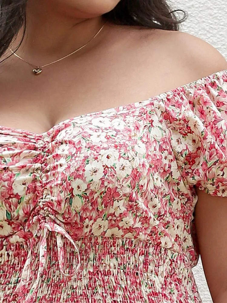 Ditsy Shirred Mini Dress