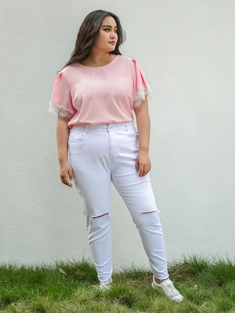Lace Sleeve Chiffon Blouses