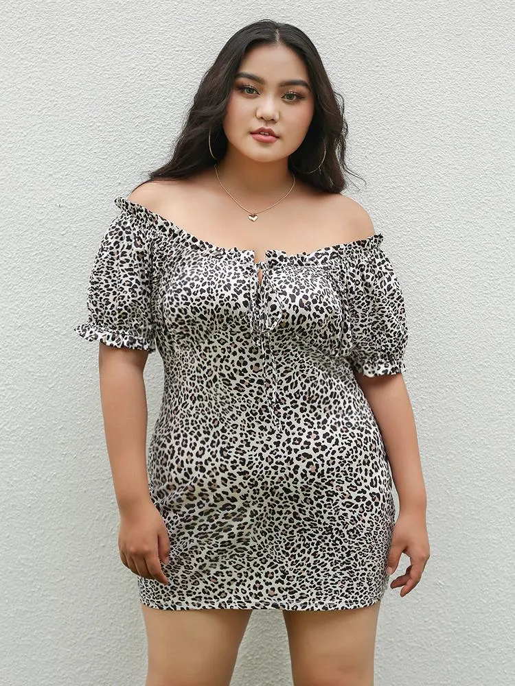 Leopard Knot Off Shoulder Dress