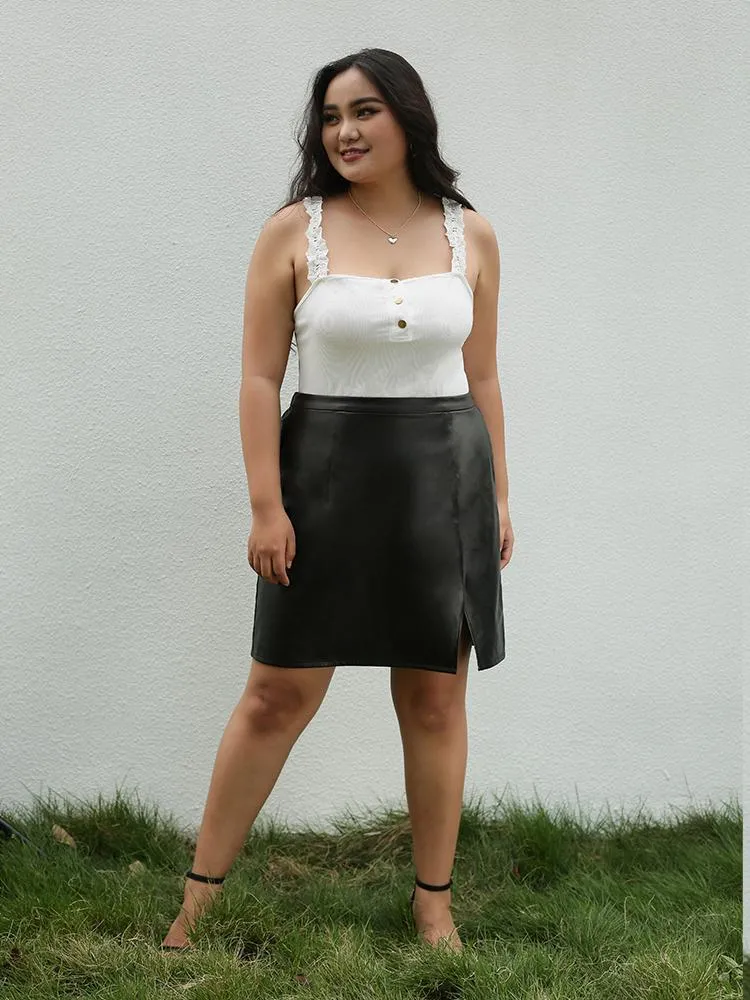 PU Leather Slit Skirt