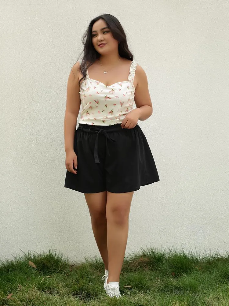 Solid Elastic Belt Shorts