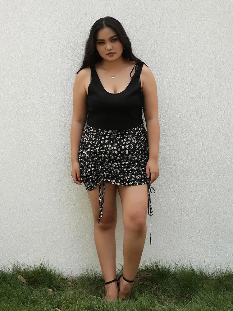 Ditsy Ruched Mini Skirt