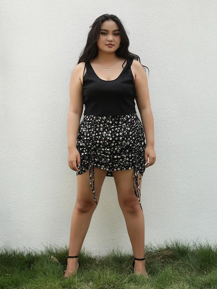 Ditsy Ruched Mini Skirt