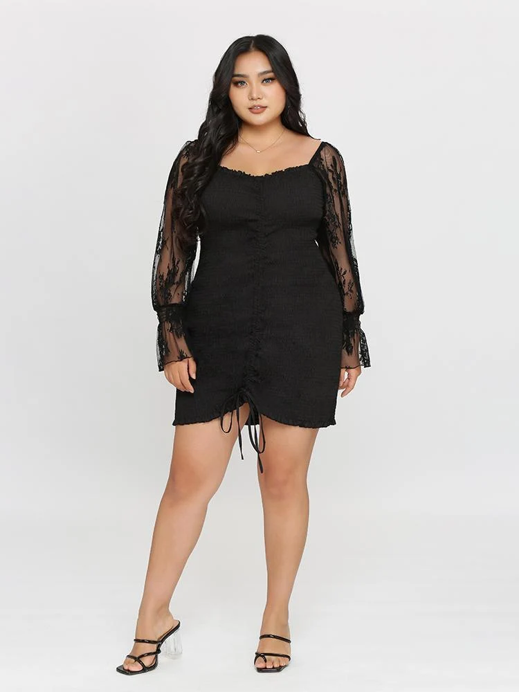 Floral Mesh Sleeve Dress