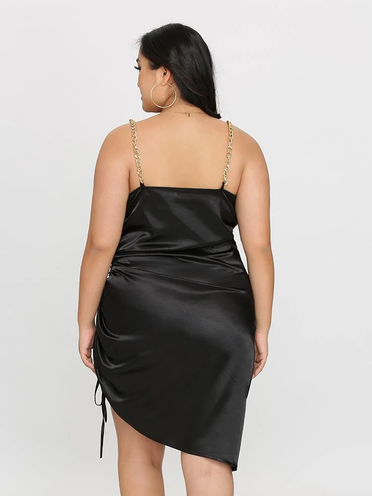 Drawstring Ruched Satin Dress