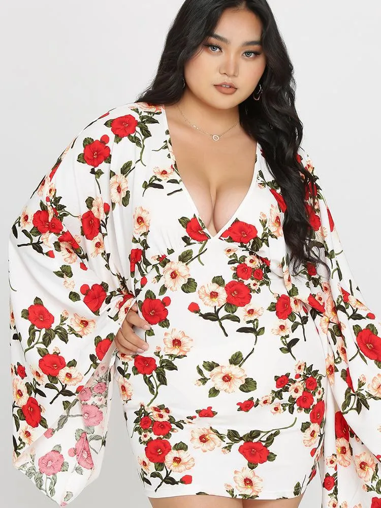 Floral Dolman Sleeve Dress