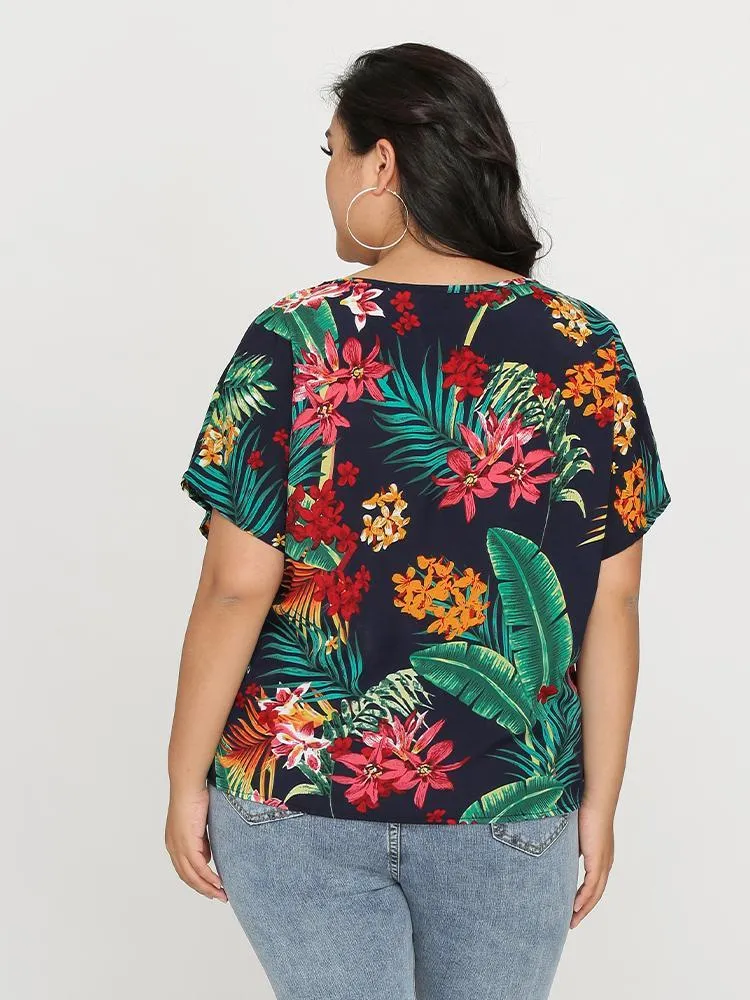 Tropical Print Batwing Top