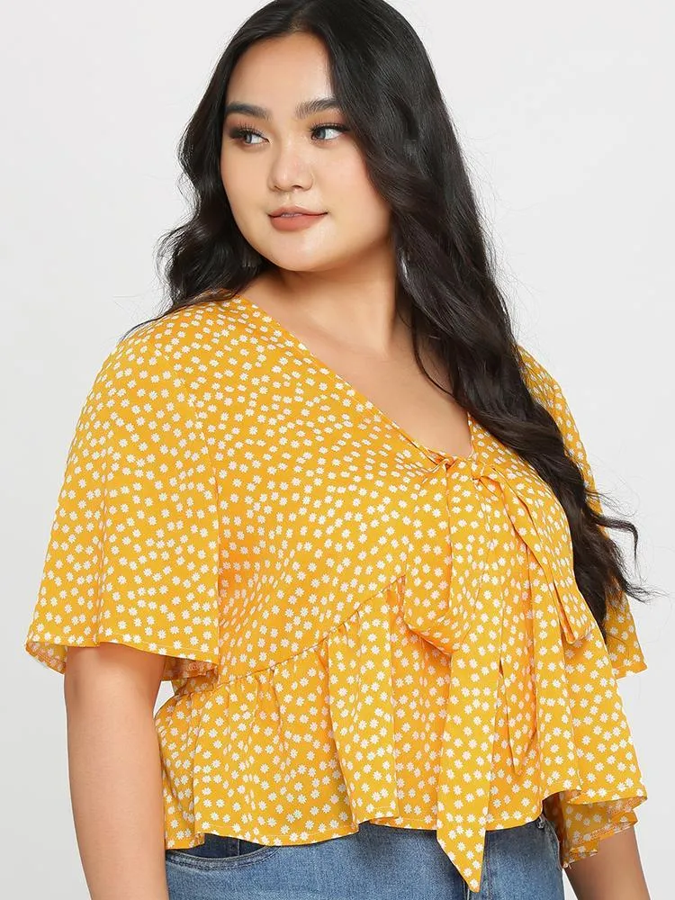 Floral Tie Peplum Blouse