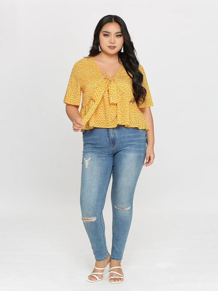 Floral Tie Peplum Blouse