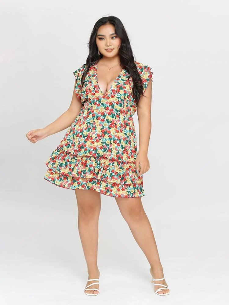 Plunging Tied Ruffle Dress