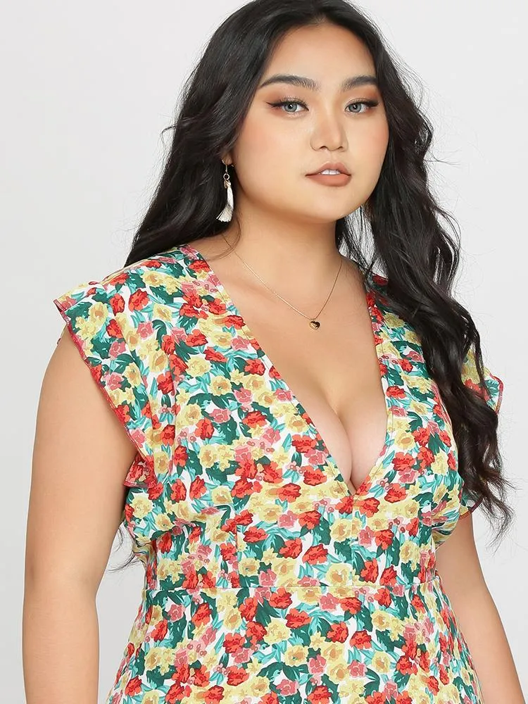 Plunging Tied Ruffle Dress