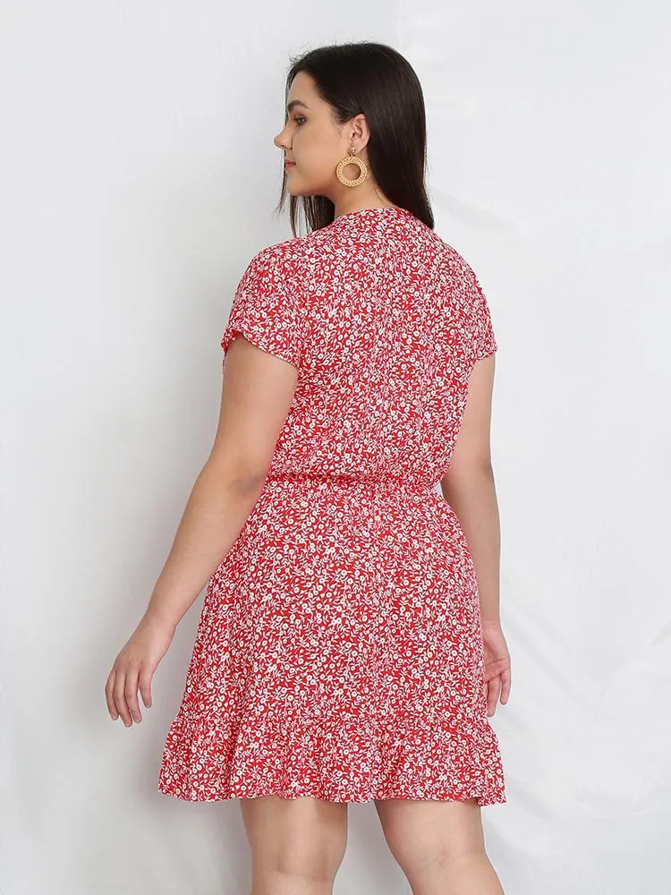 Plunging Knot Ditsy Dress