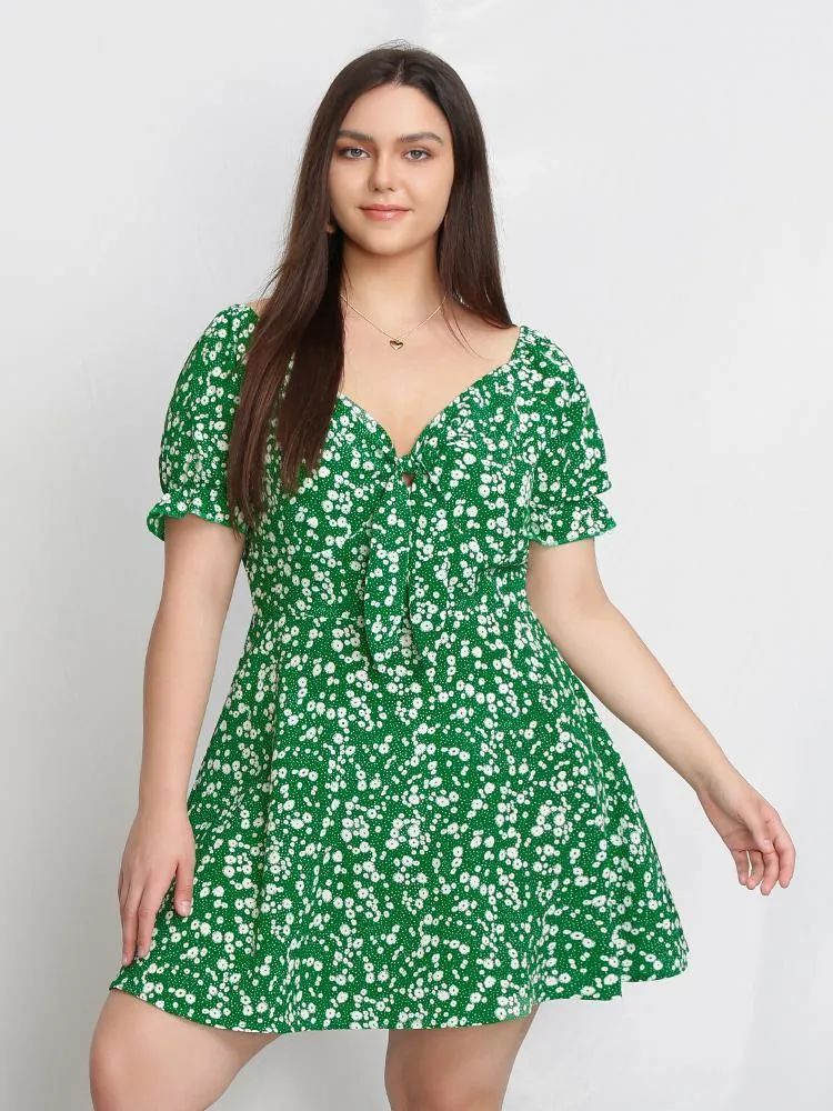 Ditsy Tie Milkmaid Dress