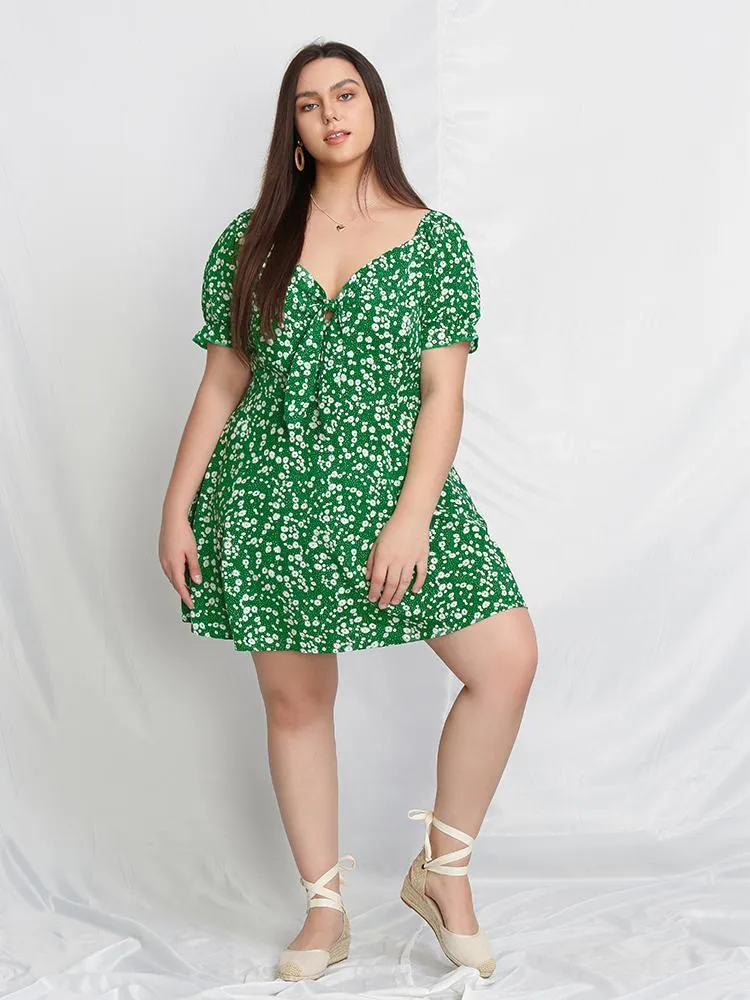 Ditsy Tie Milkmaid Dress