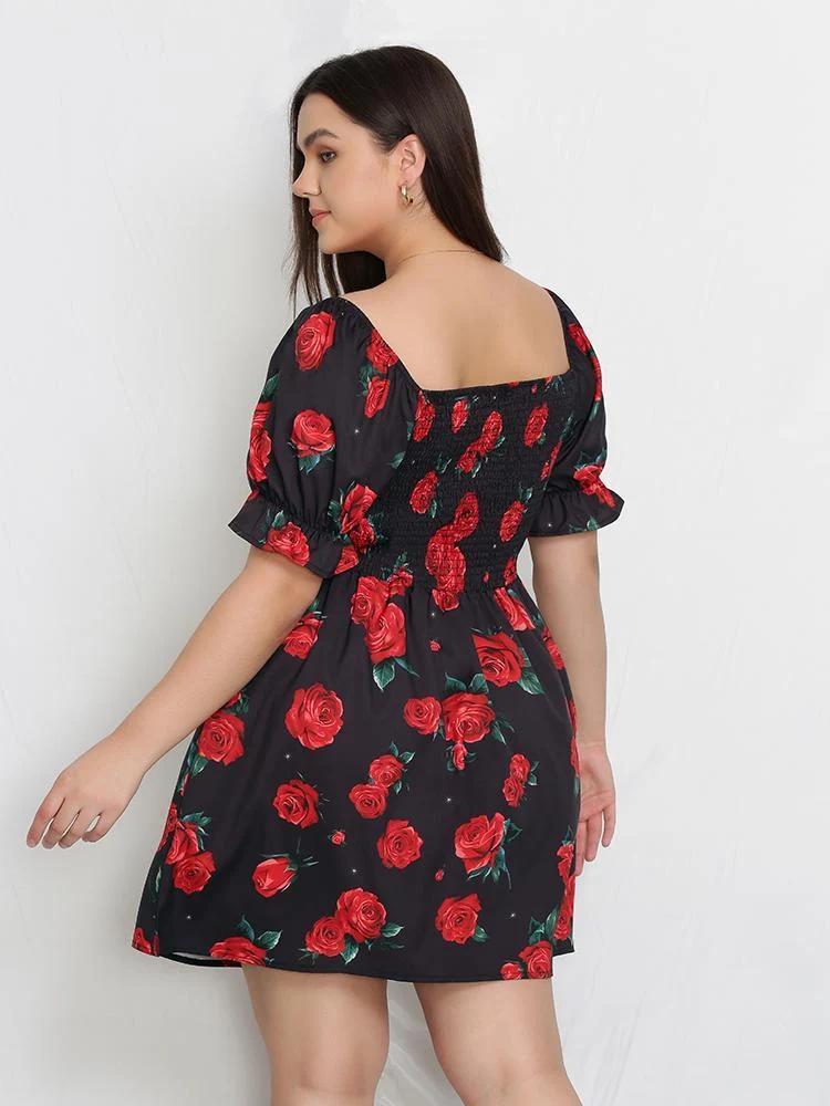 Floral Lantern Sleeve Dress