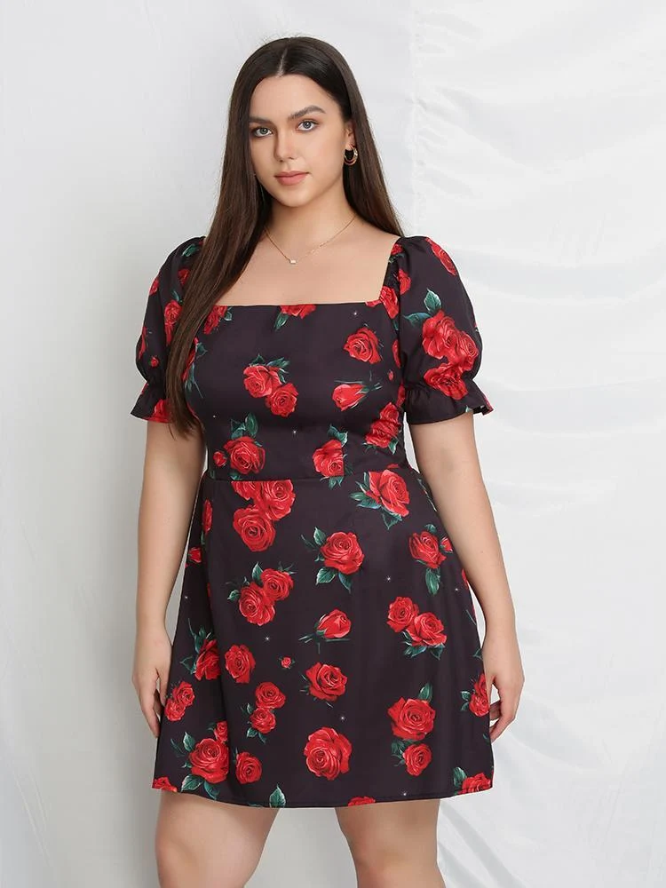 Floral Lantern Sleeve Dress