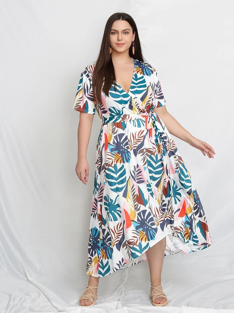 Tropical Leaf Buttoned Dress