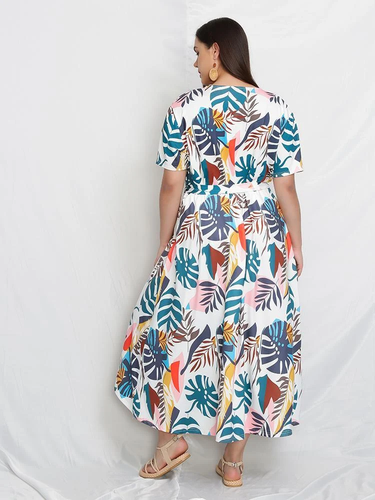 Tropical Leaf Buttoned Dress