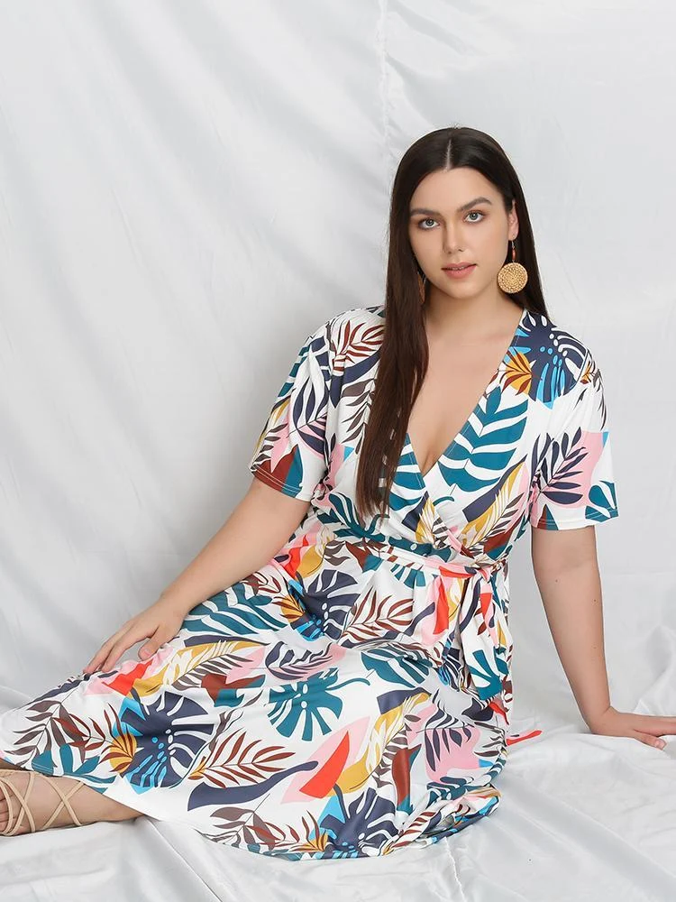 Tropical Leaf Buttoned Dress
