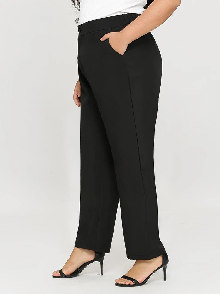 Elastic Waist Straight Pants