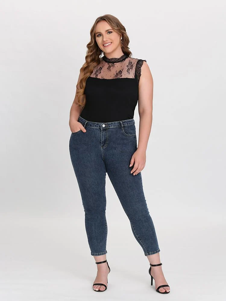 Lace Neckline Mesh Cami
