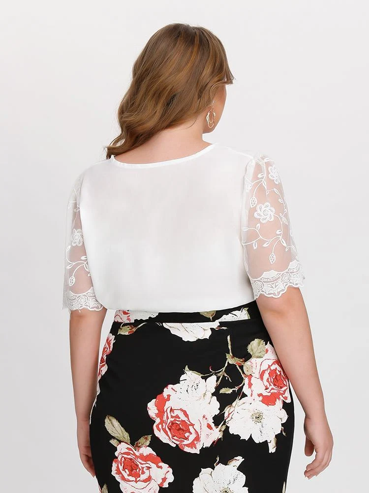 Lace Mesh Sleeve Blouse
