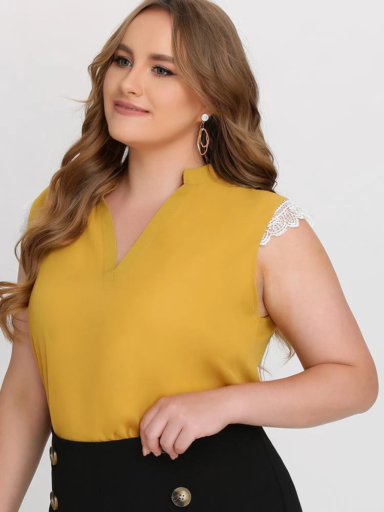 Lace Collar V-Neck Blouse
