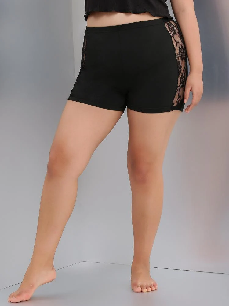 Plus Contrast Lace Biker Shorts