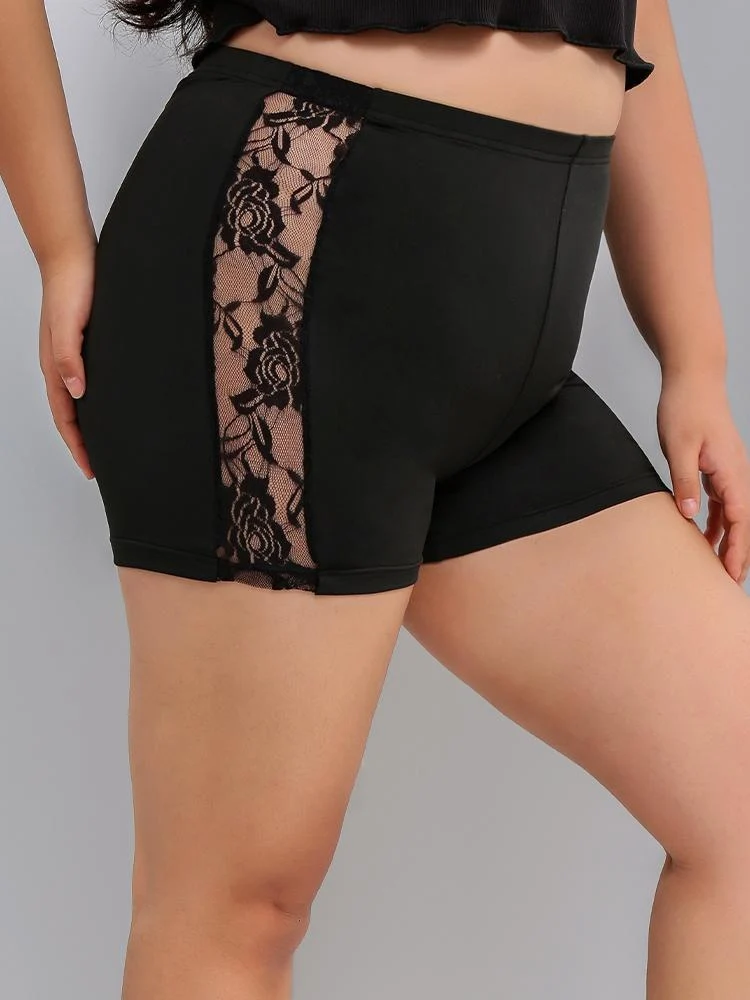 Plus Contrast Lace Biker Shorts